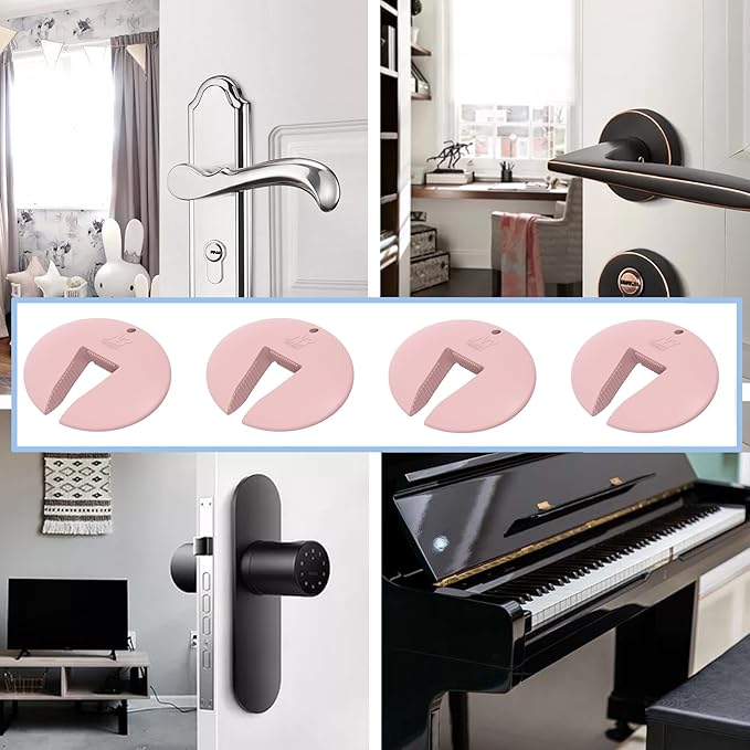 Door Pinch Guard and Door Slam Stopper, Durable Silicone Door Finger Pinch Guard, Prevents Slamming on Even Heavy Doors, Non-Toxic & Pet Friendly, 4 Packs Pink.