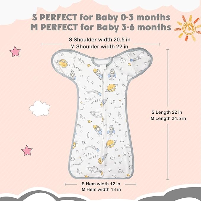2 Pack Transition Swaddle with 2 Way Zipper, 2 in 1 Arms in/Out Transitional Arms Up Swaddle, 100% Cotton Newborn Swaddles Zipper Swaddles Baby Swaddling Sack Sleep Sack 3-6 Months
