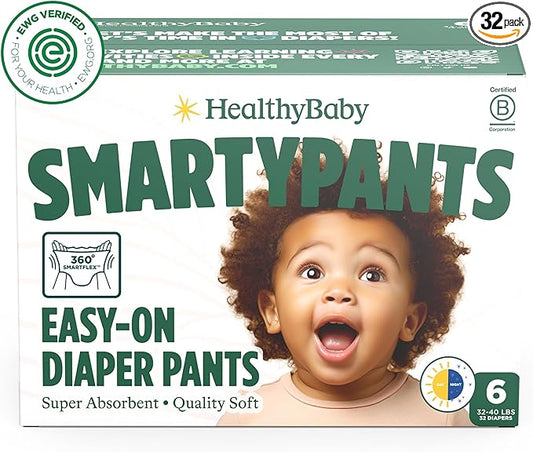 SmartyPants Pull Up Style Diapers | EWG Verified Safe & Plant-Based | Quilted 360 Waistband, Super Absorbent for Overnight Leak Protection | Training Pants by HealthyBaby | Size 6 (32 Count)