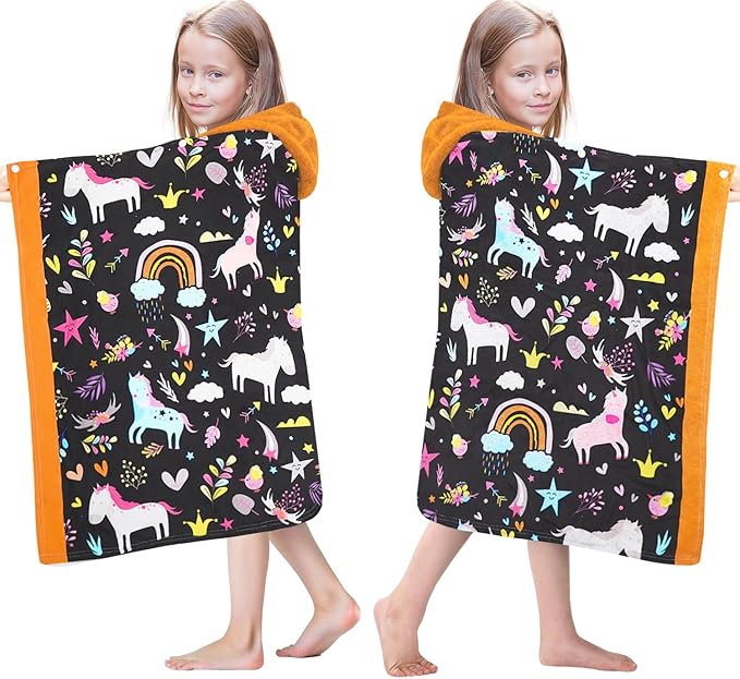 Hooded Towels for Kids - Ultra Soft 100% Cotton Toddler Hood Bath Towels/Pool Terry Towel Beach Poncho Wrap Absorbent Cute Bath & Swim Wrap for Boys & Girls 3-10 Years