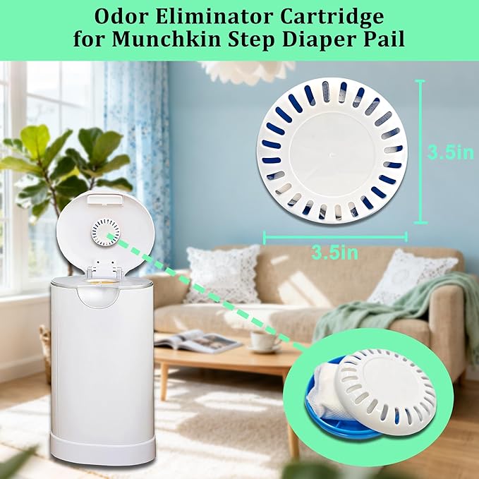 LeoTube Diaper Pail Deodorizer for Munchkin Step Diaper Pail, 2-Pack Containers and 8-Pack Lavender Scented Baking Soda Refills Compatible with Munchkin Diaper Pail, Baking Soda Diaper Odor Absorber