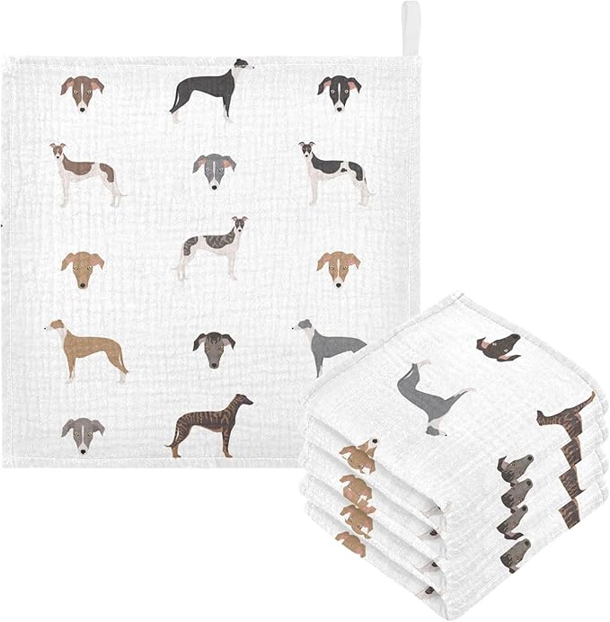 vvfelixl Baby Muslin Washcloths English Greyhound Dogs Baby Burp Cloths Cotton Baby Face Towel for Newborn Infants Boys Girls Soft and Absorbent 11.8 X 11.8 in, 3 Pack