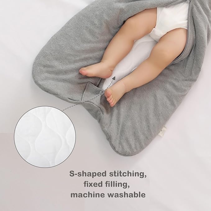 Mosebears Sleep Sack Baby Winter Wearable Blanket with 2-Way Zipper,2.5 TOG Cotton Sleep Sack Unisex (Grey, 6-12 Months)