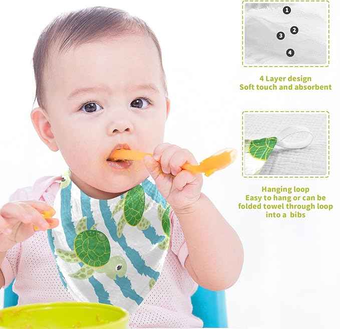 vvfelixl Cute Characters Green Turtles Baby Burp Cloths Baby Muslin Washcloths for Boys Girls Cotton Baby Face Towel for Newborn Infants Soft and Absorbent 11.8 X 11.8 in, 5 Pack