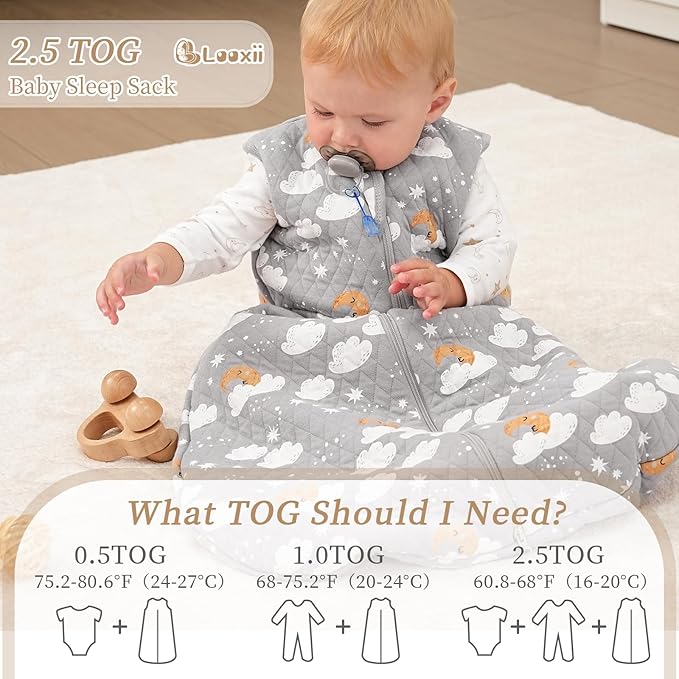 Looxii Baby Wearable Blanket Sleep Sack 18-24 Months 2.5 TOG Cotton Quilted Toddler Sleeping Sack 2-Way Zipper Warm for Winter