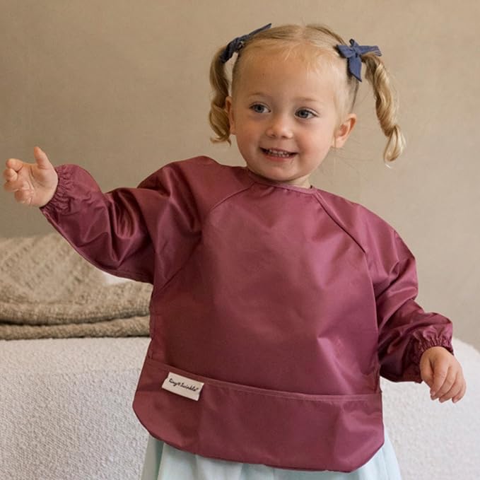 Tiny Twinkle Long Sleeve Bib for Babies & Toddlers | 2-Pack Waterproof Smock Bib for Eating | Machine Washable & Mess-Proof Feeding Essentials | Newborn Shower Gift (Rose Burgundy,2-4Y)