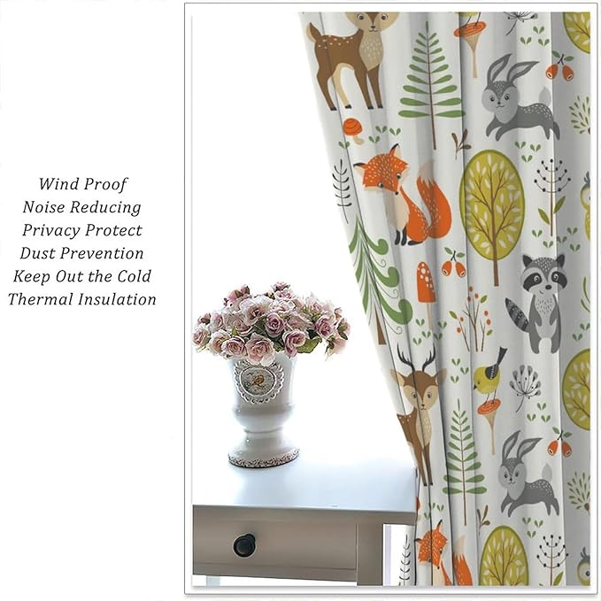 Kids Safari Animal Curtains Boy Girl Bedroom Decor Cartoon Woodland Bear Child Nursery Colorful Wildlife Jungle Forest Living Room Window Drapes Fabric 2 Panels 72W x 63L Inch
