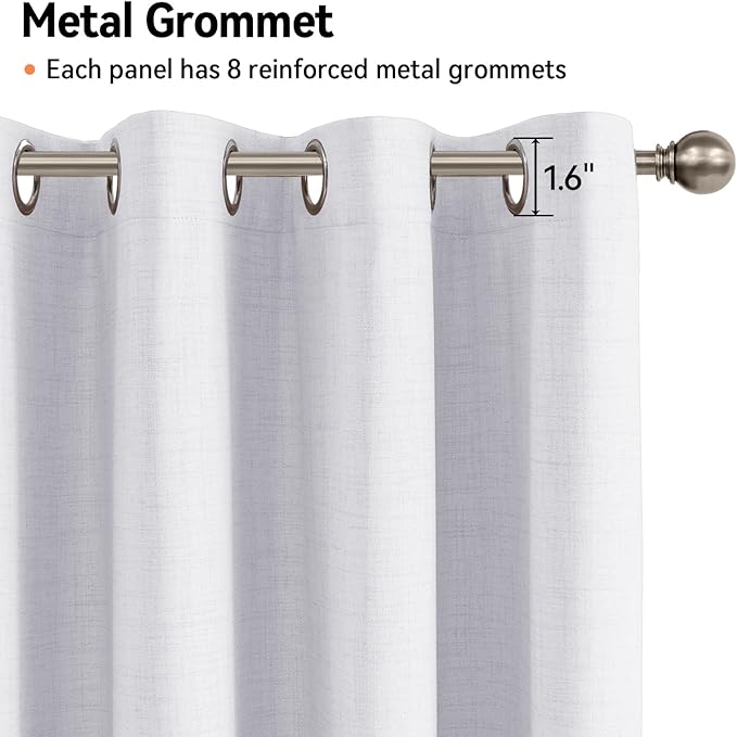 100% Blackout Shield Linen Blackout Curtains for Bedroom, Bright White Grommet Curtains for Living Room, Thermal Insulated Room Darkening Drapes for Nursery, Boho Home Decor, 50" W x 72" L, 2 Panels