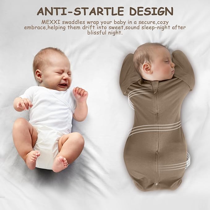 MEXXI Swaddle Baby Sleep Sack with Arms Up, Baby Transitional Swaddle with Double Zipper, 0.5 TOG, 8-13 lbs, M