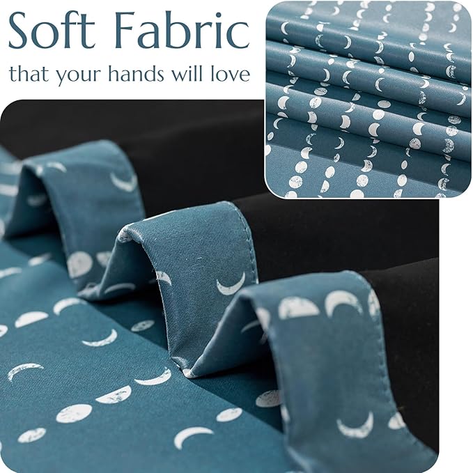 jinchan 95% Blackout Boho Curtains, Moon Phases Printed 96 Inches Long Blue Drapes for Bedroom Living Room Nursery Farmhouse, Rod Pocket Back Tab Thermal Insulated Window Treatment Set 2 Panels