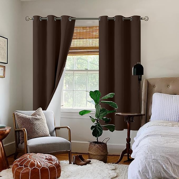 BGment Brown Curtains for Bedroom 2 Panels Set, Blackout Curtains Thermal Insulated Bedroom Curtains 63 inch Length Soundproof Window Drapes, Each Grommet Drape 42 Inch Wide