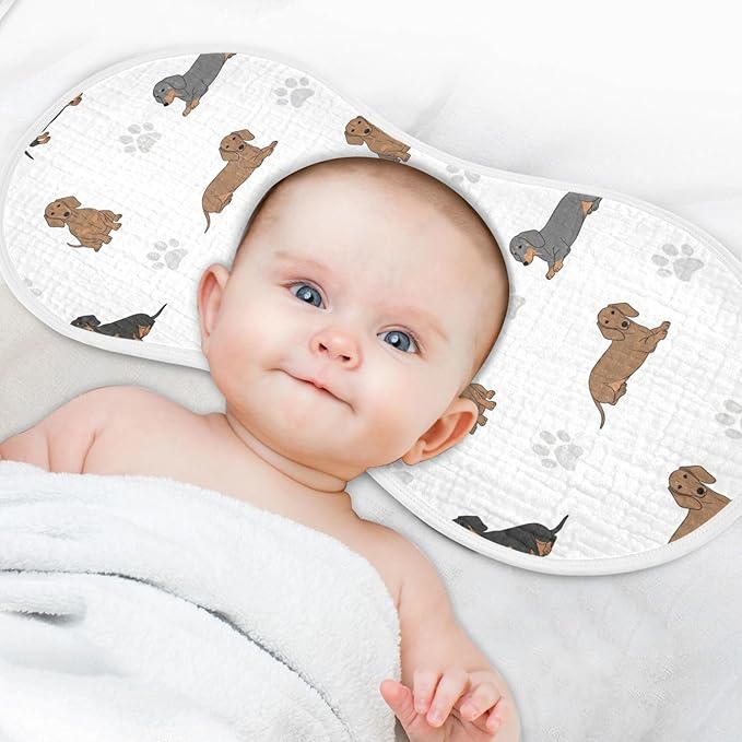 Qinllo 2 Pack Muslin Burp Cloths Dachshund Dogs Paw White Cotton Baby Burp Cloths Soft Burping Cloth Absorbent Spit Up Rags for Baby Boys Girls 22x11 Inch