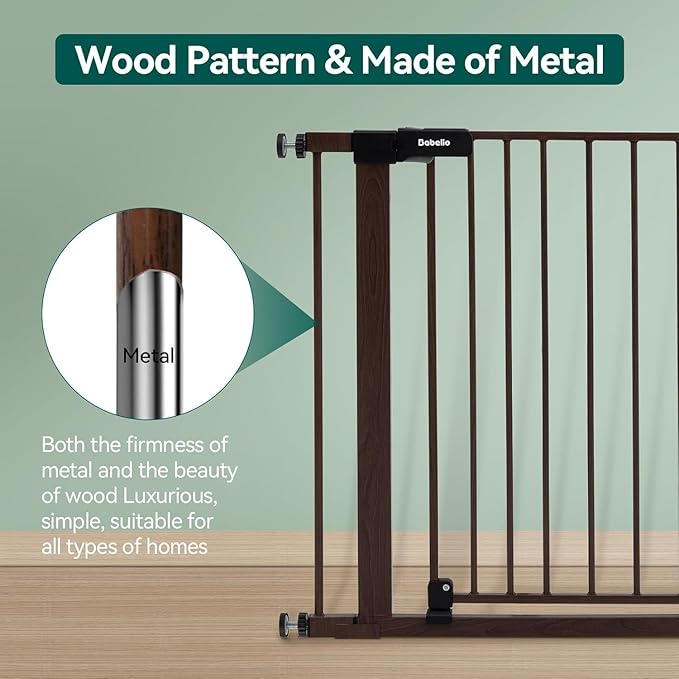 Babelio Metal Auto Close Baby Gate PressGuard P7,Extra Wide Pet Gate for The House and Doorways, Pressure Mounted Walk Thru Child Gate with Door (Black Wood Pattern, 30" Tall 29"-55" Wide)