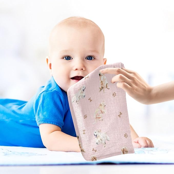 vvfelixl Baby Cotton Washcloths Golden Retriever Infants Bath Towel for Unisex Face Towels for Newborn, Natural Baby Wipes Delicate Skin, 11.8 X 11.8 inch, one sizex3