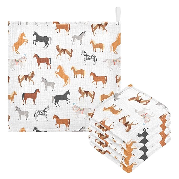 Vvfelixl Baby Washcloths Cotton Animal Print Muslin Washcloths Soft Baby Face Towel for Newborn Infants, 11.8 X 11.8 Inch, 3 Pack