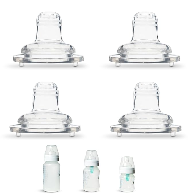 Sippy Spout Nipples for Philips Avent Anti-Colic Baby Bottles, Lansinoh, MAM & Evenflo Wide-Neck Baby Bottles, 4-Count, Soft Spout, Food Grade Silicone, Variable Flow, Spill-Proof, BPA-Free, 4+ Months