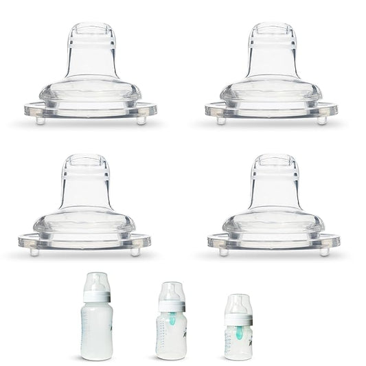 Sippy Spout Nipples for Philips Avent Anti-Colic Baby Bottles, Lansinoh, MAM & Evenflo Wide-Neck Baby Bottles, 4-Count, Soft Spout, Food Grade Silicone, Variable Flow, Spill-Proof, BPA-Free, 4+ Months