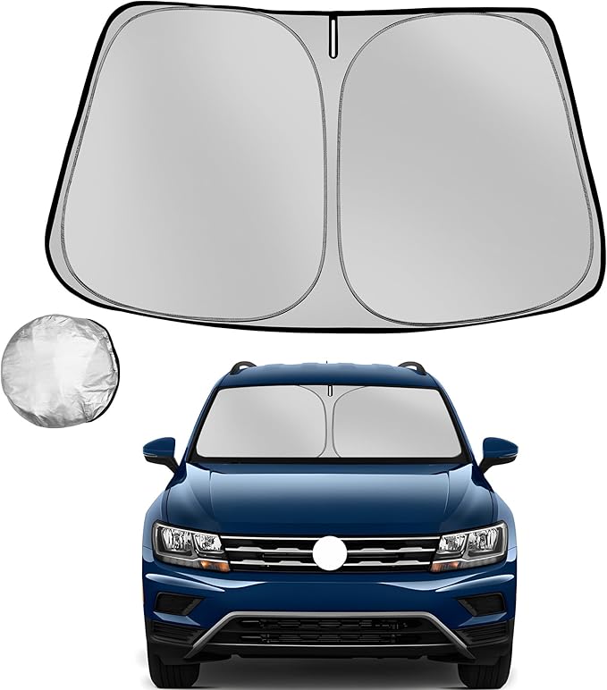 Windshield Sun Shade for 2018-2025 Volkswagen VW Tiguan Foldable Sun Sunshade for Car Front Window Blocks UV Rays and Heat Automotive Interior Protector Custom Fit Accessories
