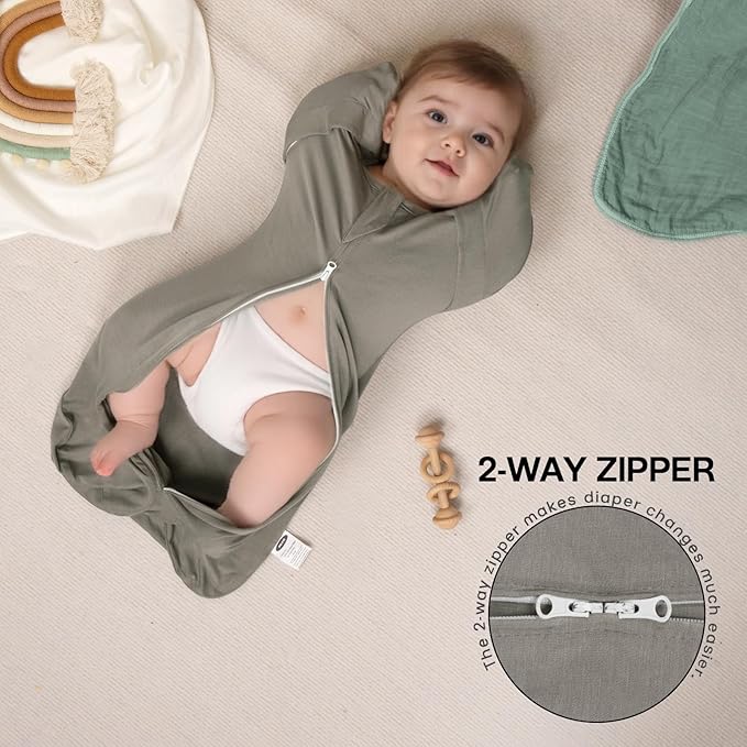 MEXXI Swaddle Baby Sleep Sack With Arms Up, 2 Pack Baby Transitional Swaddle with Double Zipper,0.5 TOG, 8-13 lbs, S