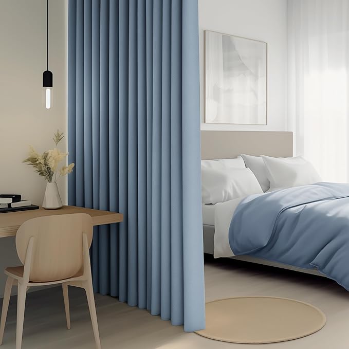FMFUNCTEX 100% Blue Blackout Patio Sliding Glass Door Curtains 84 inch Length, Grommet Extra Wide Living Room Divider Curtains, Thermal Insulated Curtain Drapes for French Door/Bedroom 1 Panel