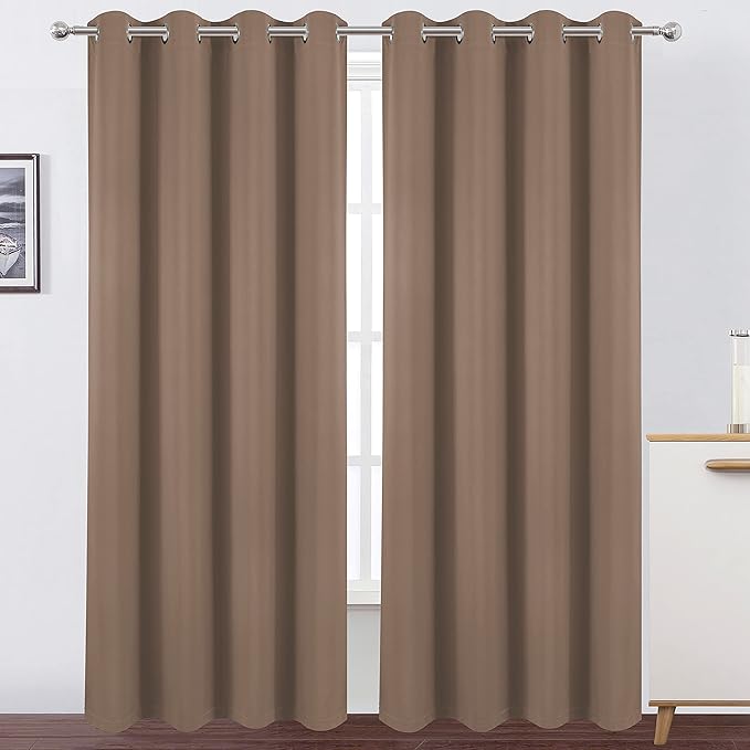 LEMOMO 100% Blackout Cappuccino Curtains with Black Lining/52 x 84 Inch/Set of 2 Panels Thermal Insulated Room Darkening Curtains for Bedroom