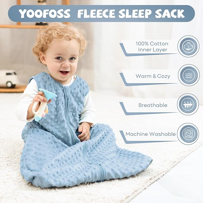 Yoofoss Fleece Baby Sleep Sack 18-24 Months with Plush Dots, TOG 1.5 Baby Wearable Blanket with 2-Way Zipper, Cotton Toddler Sleep Sack Fleece