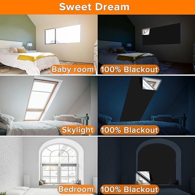 Portable Blackout Curtains (79" x 57"), 100% Portable Blackout Blinds with 15 Pair Hook & Loop Tabs Stick-on, Temporary Shades for Baby/Travelers/Bedroom