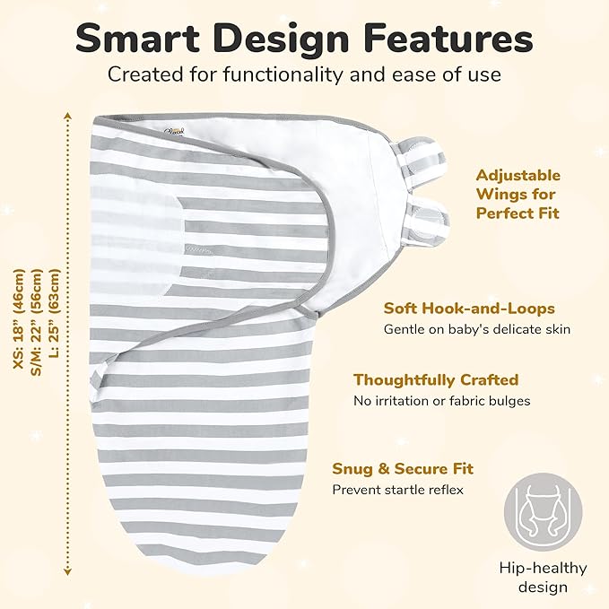 Mama Cheetah Preemie Swaddle Sack, Organic Cotton Swaddling Sleep Sacks, Preemie Swaddle Blanket Wrap, Easy Swaddles for Premature Baby Boy Girl 4-7 lbs, Newborn Essentials, 4-pack Grey