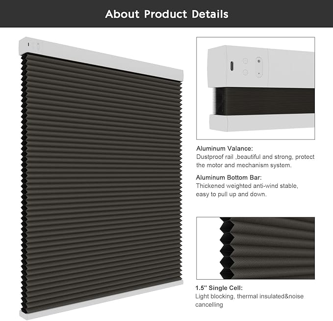 Changshade Motorized Cellular Shades with Remote Control Smart Blinds Compatible with Alexa, Google Home, Smarthings, Custom Size Electronic Automatic Shades for Indoor Windows Doors, Blackout, Taupe