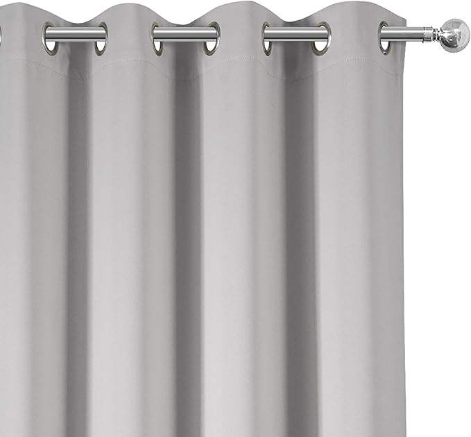 LEMOMO 100% Blackout Curtains 52 x 72 Inch/Light Grey Curtains 2 Panels with Black Lining Room Darkening Thermal Insulated Bedroom Curtains