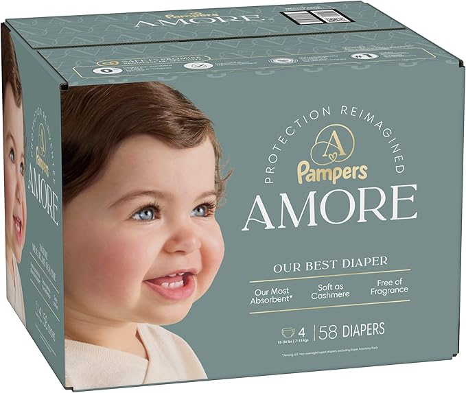 Pampers Amore, Size 4 (15-34 lbs), 58 Count, Our Best Diaper