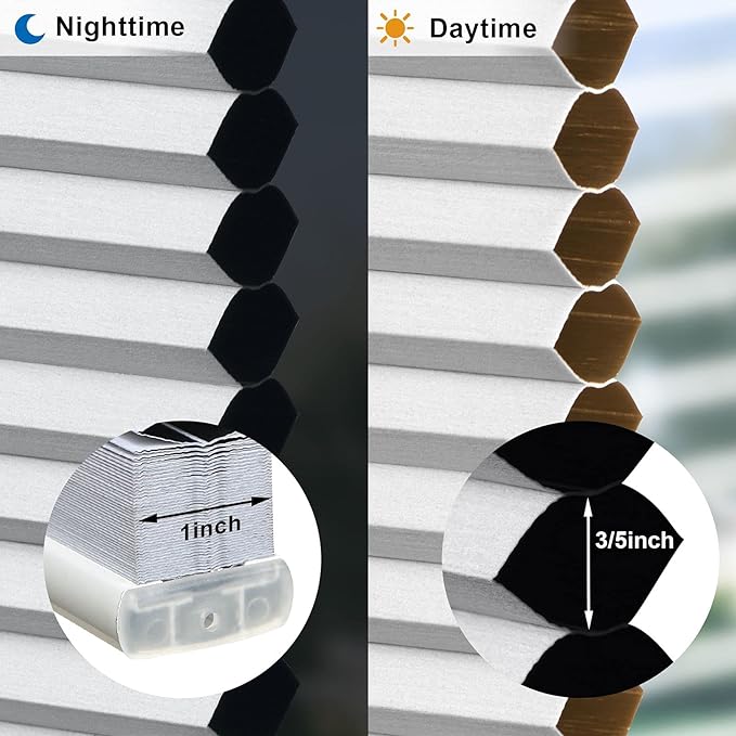 LazBlinds Cordless Cellular Shades, No Tools No Drill Blackout Honeycomb Shades Pleated Blinds for Windows, 28'' W x 72'' H, Silver White
