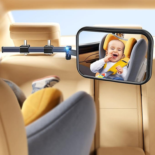 Baby Car Mirror, Stretchable 360° Caring Baby Mirror for Car Seat Rear Facing Seat Infant Shatterproof, Baby Essentials for Newborn, Crash Tested and Certified
