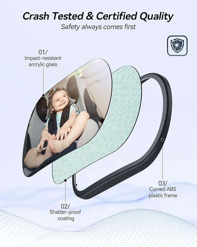 Baby Car Mirror for Backseat - Rear Facing Car Seat Mirror Safety for Infant Newborn - Easily Observe the Baby Move,Clear Wide View,360°Rotation, Secure, Shatterproof - Grey
