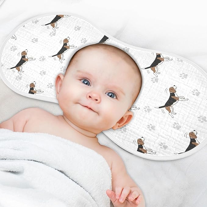 Qinllo 4 Pack Muslin Burp Cloths Beagle Paw Print White Cotton Baby Burp Cloths Extra Absorbent and Soft Thick Burping Cloth for Baby Boys Girls 22x11 Inch