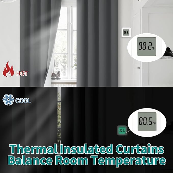 BGment Blackout Curtains for Bedroom 45 Inch Length, Thermal Insulated Soundproof Room Darkening Curtains for Small Window, Each Short Window Curtains 42 Inch Wide, Dark Grey, 2 Panels