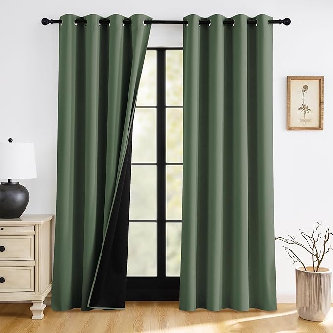 RYB HOME Green Blackout Curtains 84 inches Long, 100% Blackout Thermal Insulated Window Curtains for Bedroom Living Room, 52 inches Wide by 84 inches Long, Hunter Green, 2 Panels