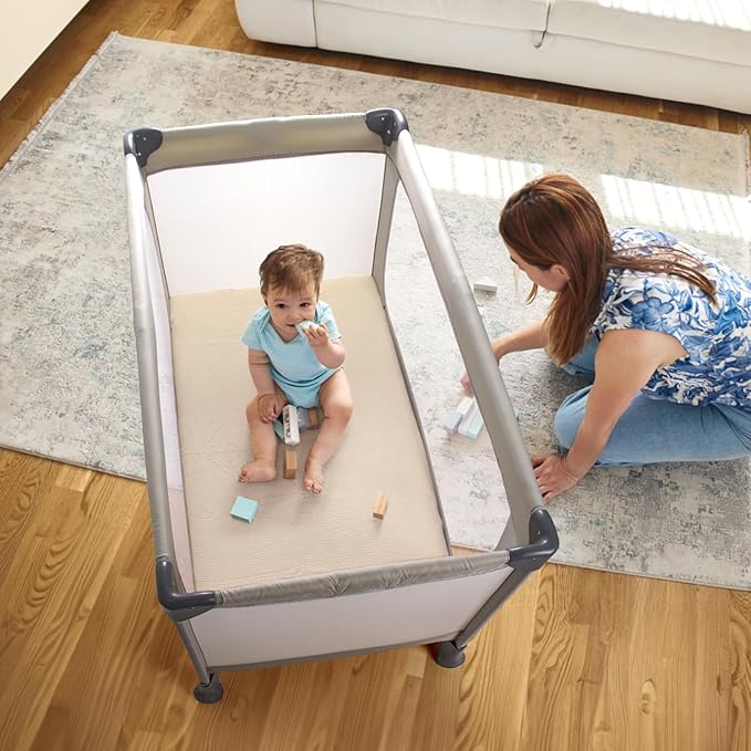 lulumoon Pack N Play Sheets: Soft & Breathable Playard Sheets for Boys and Girls - Fitted for Most Pack N Play and Playard Mattress (White & Cream)
