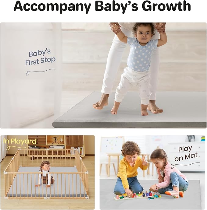 6-Piece Foam Climbing Blocks for Toddlers, Climb and Crawl Soft Foam Play Set with 47x47 Inch Baby Play Mat for Floor, Machine Washable Cover, Soft Climbing Toys for Toddlers 1-3 (Gray)
