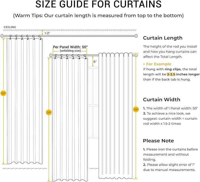 INOVADAY 100% Blackout Curtains for Bedroom, Black Out Curtains 120 Inch Long, Clip Rings Blackout Drapes, Thermal Insulated Room Darkening for Living Room, 2 Panels - Oatmeal,W50xL120