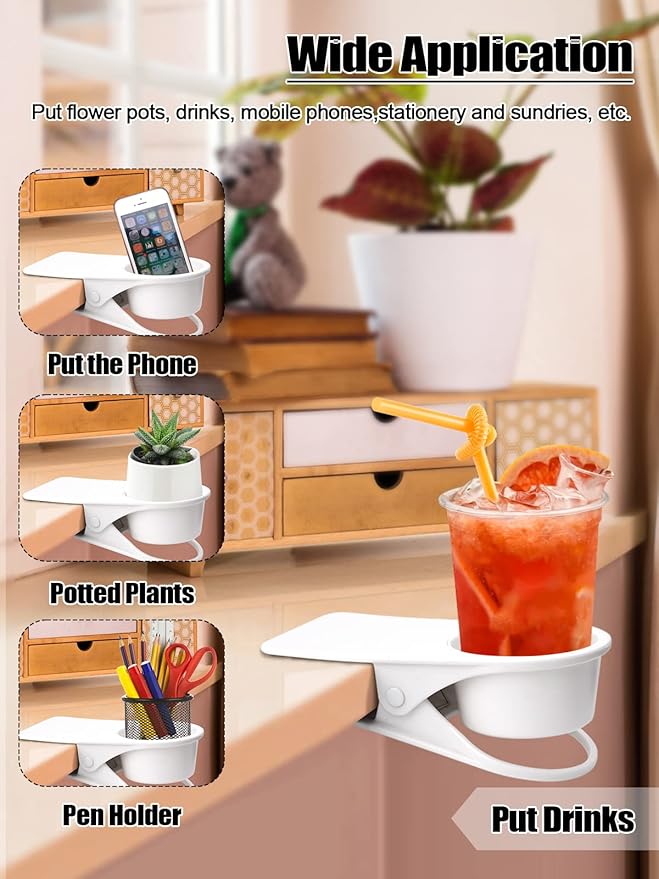 Kalolary Drinking Cup Holder Clip- Chair and Table Bottle Cup Stand DIY Glass Clamp Storage Saucer Clip Water Coffee Mug Holder Saucer Clip Design for Home & Office, White