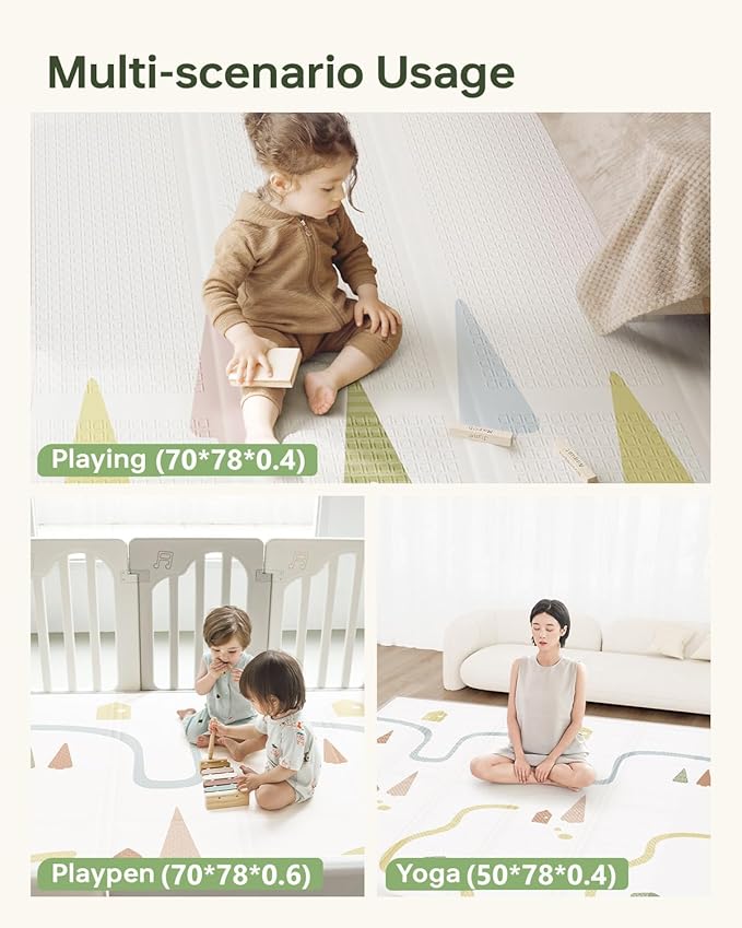 Baby Play Mat, 0.6" Foam Thicker Baby Playmats, Large Foldable 78"x70" Play Mat for Babies, Waterproof & Reversible Baby Mat for Floor, Crawling Baby Mat for Indoor&Outdoor&Travel(70*78*0.6)