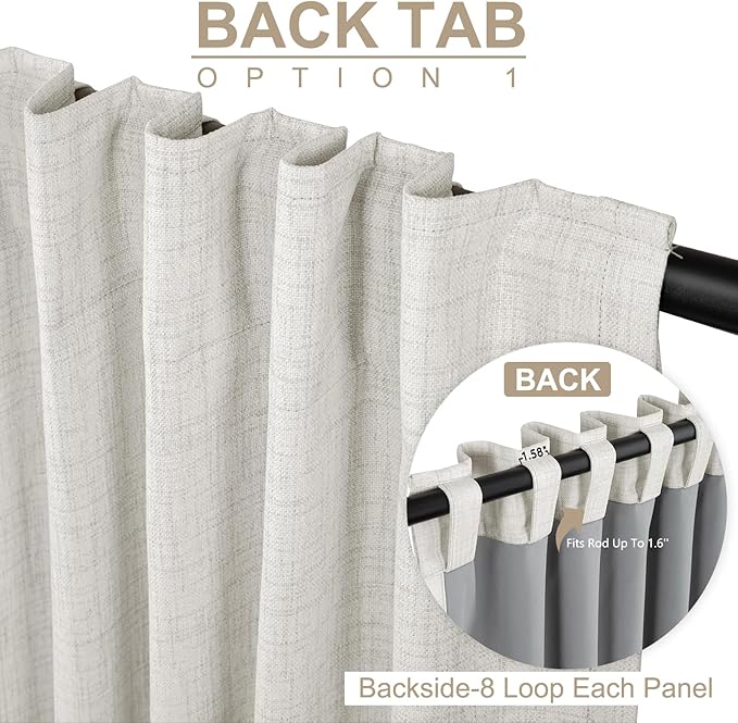 100% Blackout Shield Linen Blackout Curtains for Bedroom 36 Inches Long, Back Tab/Rod Pocket Living Room Drapes, Thermal Insulated Blackout Curtains 2 Panels Set, 42" W x 36" L, Beige
