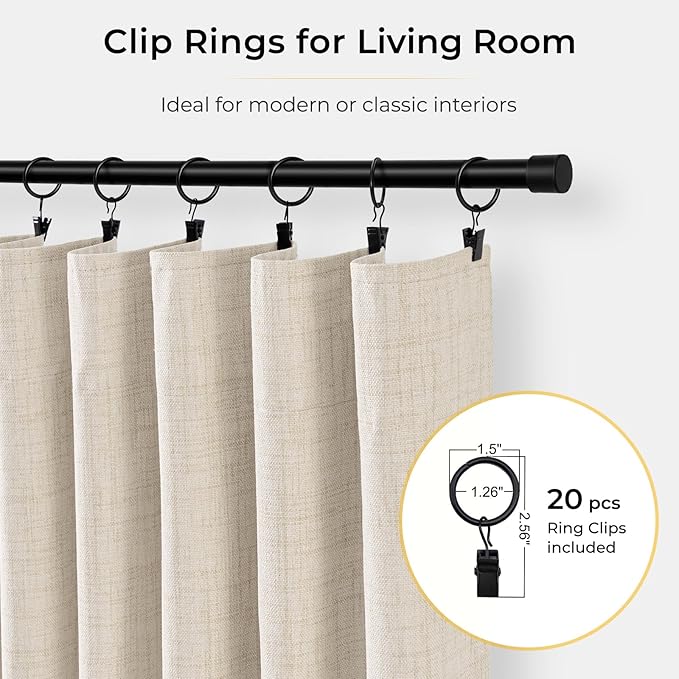INOVADAY 100% Blackout Curtains for Bedroom, Black Out Curtains 84 Inch Long, Clip Rings Linen Blackout Drapes, Thermal Insulated Room Darkening for Living Room, 1 Panel - Cream,W102xL84