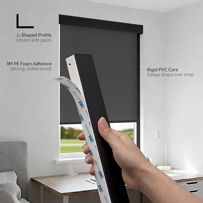 ZSTARR PVC Light Gap Blockers 79in Blackout Light Blockers Side Tracks for Window Shades and Blinds Light Blocking Strips for Home Bedroom Nursery (Black, 79",2Pcs)