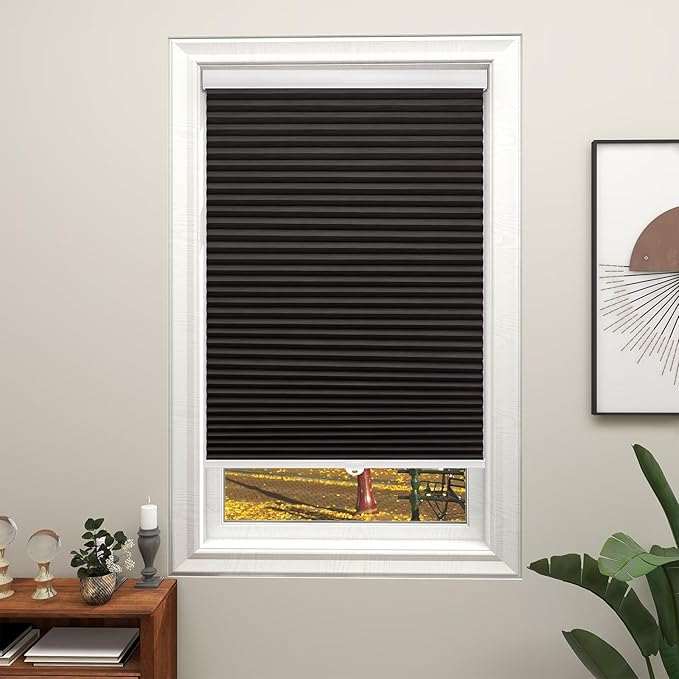 Changshade Blackout Blinds Black Out Shade for Indoor Windows, Cordless Cellular Shades Room Darkening Honeycomb Blinds for Bedroom, Bathroom, Shade Size 72 inch High 57 inch Wide, Black