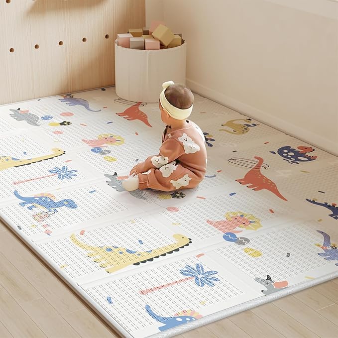 Baby Play Mat Foldable Baby Floor Play Mat Large 50"*78"*0.4" Soft Foam Playmat for Babies Reversible Waterproof Padded Baby Girl Play Mat Portable Crawling Mat for Indoor Outdoor