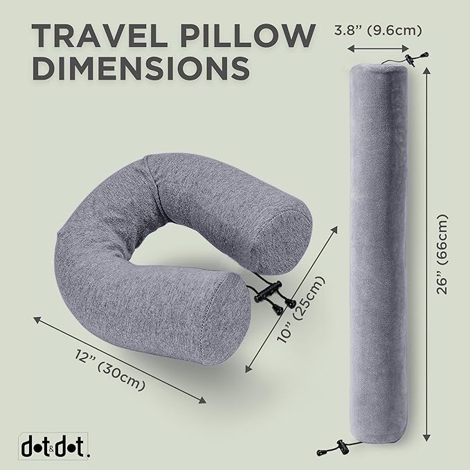 Dot&Dot Twist Memory Foam Travel Pillow for Airplanes - Travel Neck Pillow for Sleeping - Airplane Pillow for Neck Support, Lumbar and Leg - Adjustable, Bendable Neck Roll Pillow (Gray DarkBlue AC)