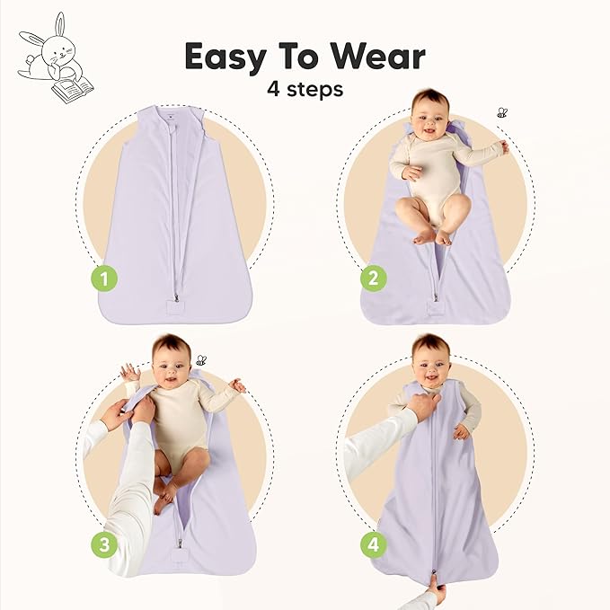2-Pack Baby Sleep Sacks, Zipper Wearable Blanket - 0.5TOG Organic Cotton, Lightweight, Soft Cozy Toddler Sleeping Sack 6-12 months, Easy to Wear Large Newborn Transition Swaddles Sleepsacks (Lilac)