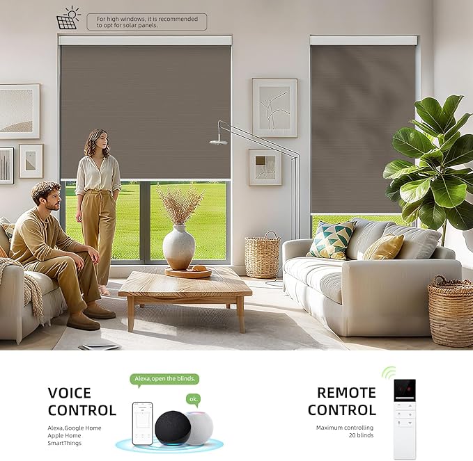 ZSTARR Motorized Smart Blind for Window with Remote Control, Automatic Blackout Roller Shade Customizable Size,with Valance Child Safety Rechargeable Battery Blinds (Copper Color)